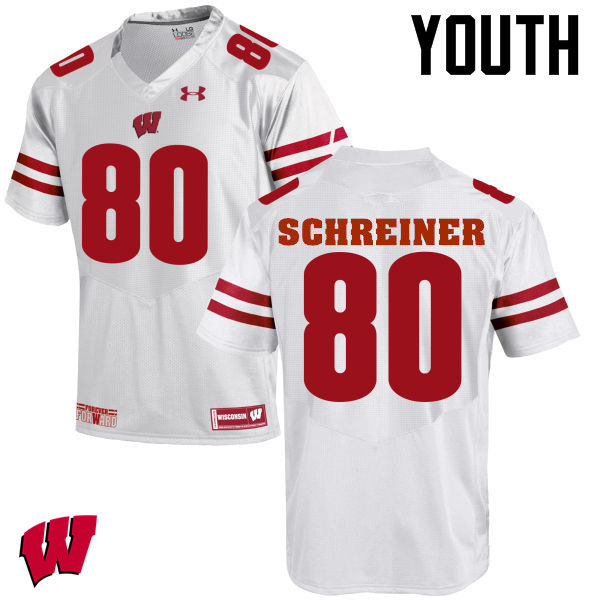 Youth Wisconsin Badgers #80 Dave Schreiner College Football Jerseys-White - Click Image to Close